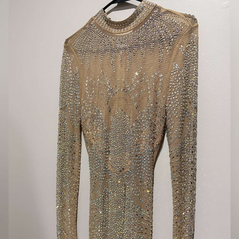 Elegant Tan Embellished Dress